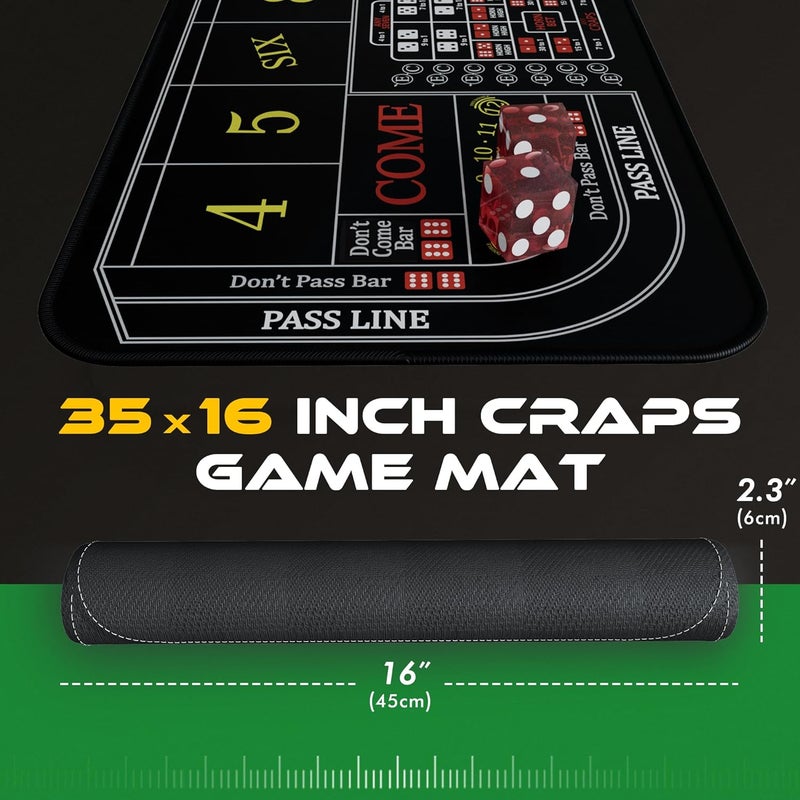 iEsstros Craps Mat 35" x 16" Craps Table Top Set Mini Craps Table Mat Craps Table Top Mat with 2 Casino Dice Craps Game Layout Casino Games for Adults - Image 4
